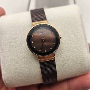 BERING WOMEN'S CLASSIC STAINLESS STEEL BROWN MILANESE MESH WATCH, 24M 10124-265